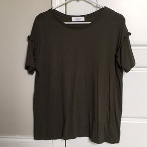 Green Ruffled Sleeve Short Sleeve